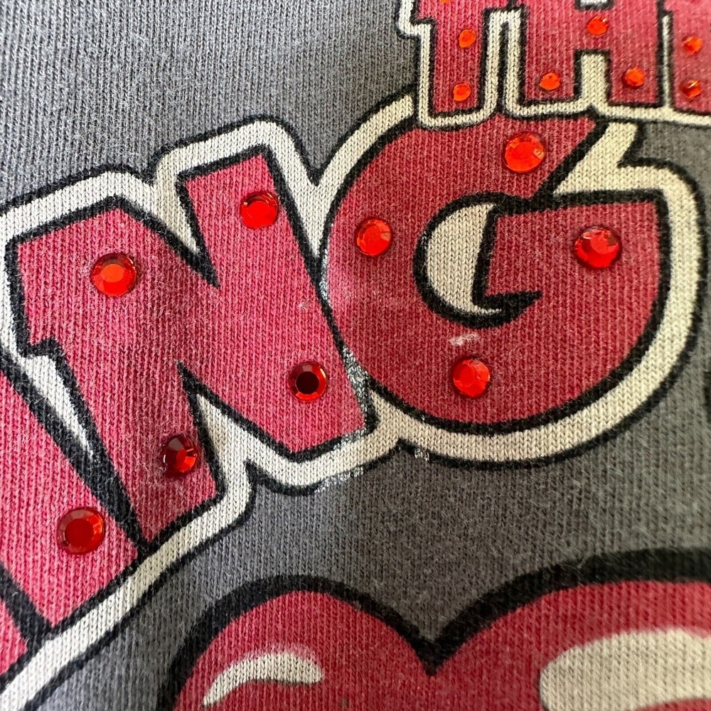 Rolling Stones Tee Women Gray Red Cotton Sequins Mick Jagger Rocker T-shirt XXL - Picture 5 of 6